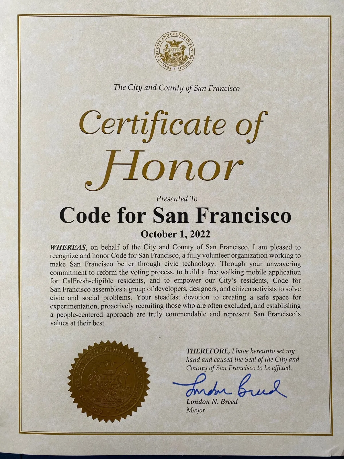 Certificate of recognition